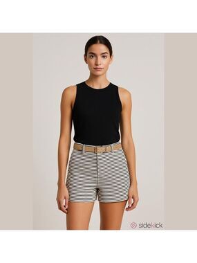 Saint Tropez West Midnight Blue & Cream Tweed Horizontally-Striped Shorts-Size 6